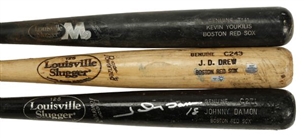 Boston Red Sox Stars Game Used Bat Lot of (3): Kevin Youkilis, Johnny Damon, and JD Drew